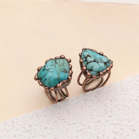 Wholesale Vintage Fashion Personalized Inlay Statement Turquoise Adjustable Finger Ring for Women and Men