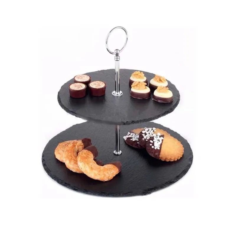 Wholesale 2 Tier Slate Cake Stand Platters Ware Dessert Serving Plate Holder for Party Coffee Shop Wedding