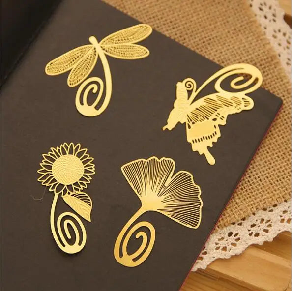 Beautiful Gold Plated Metal Bookmark Book Markers for Book Page Ginkgo Leaf Olive Sunflower Butterfly MegaBDM