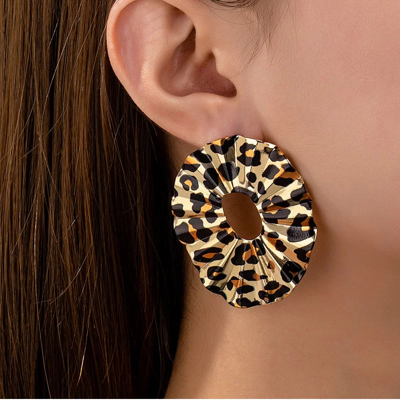 Jachon Vintage Geometric Personality Leopard Circle Fashion Design Big Earring Stud for Women Fashion Earrings