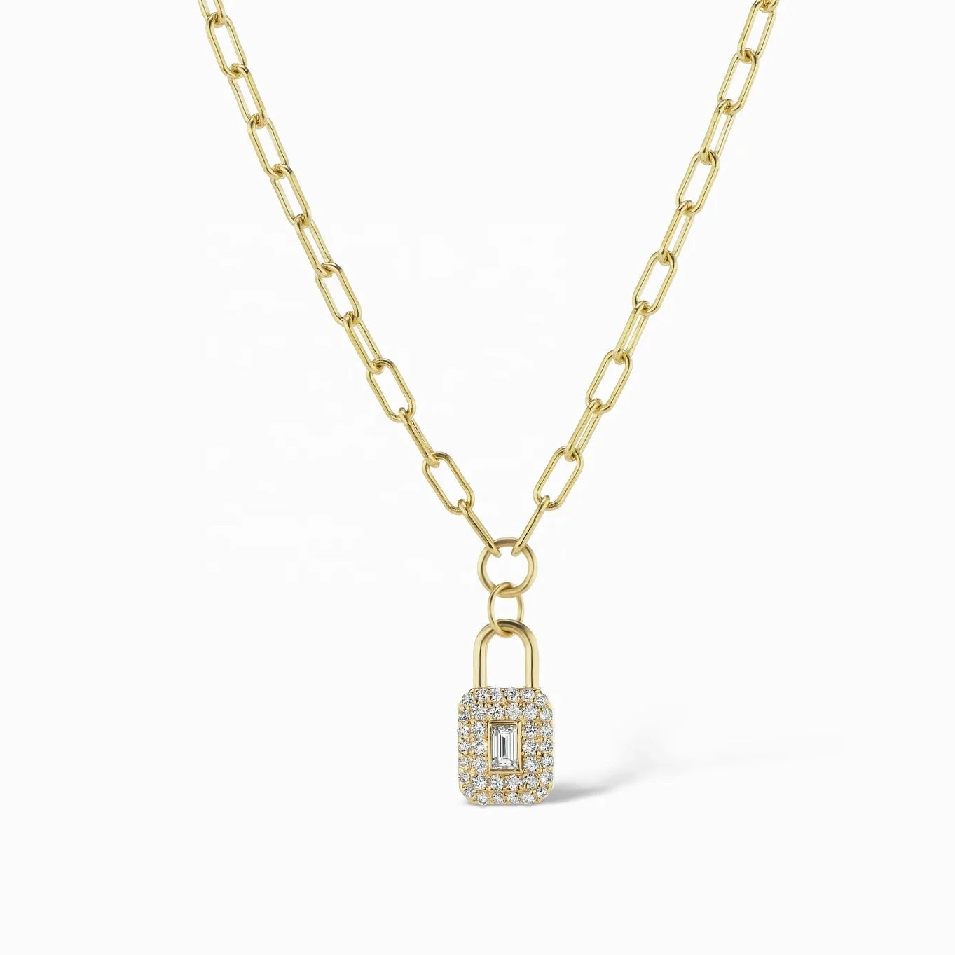 LOZRUNVE 925 Sterling Silver Fashion Pave CZ Baugette Padlock Lock Necklace 18k Gold Jewley Wholesale