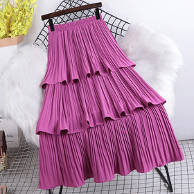 One Size New Elastic Waist Multi Layered Pleated Patched Cake Skirt A-line Large Hem Over Skirt