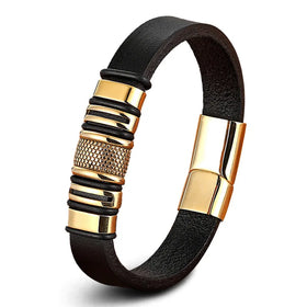 Hot Sale Trendy Punk Style Genuine Leather Bracelet Charm Stainless Steel Magnetic Clasp Bracelet Gift Accessories