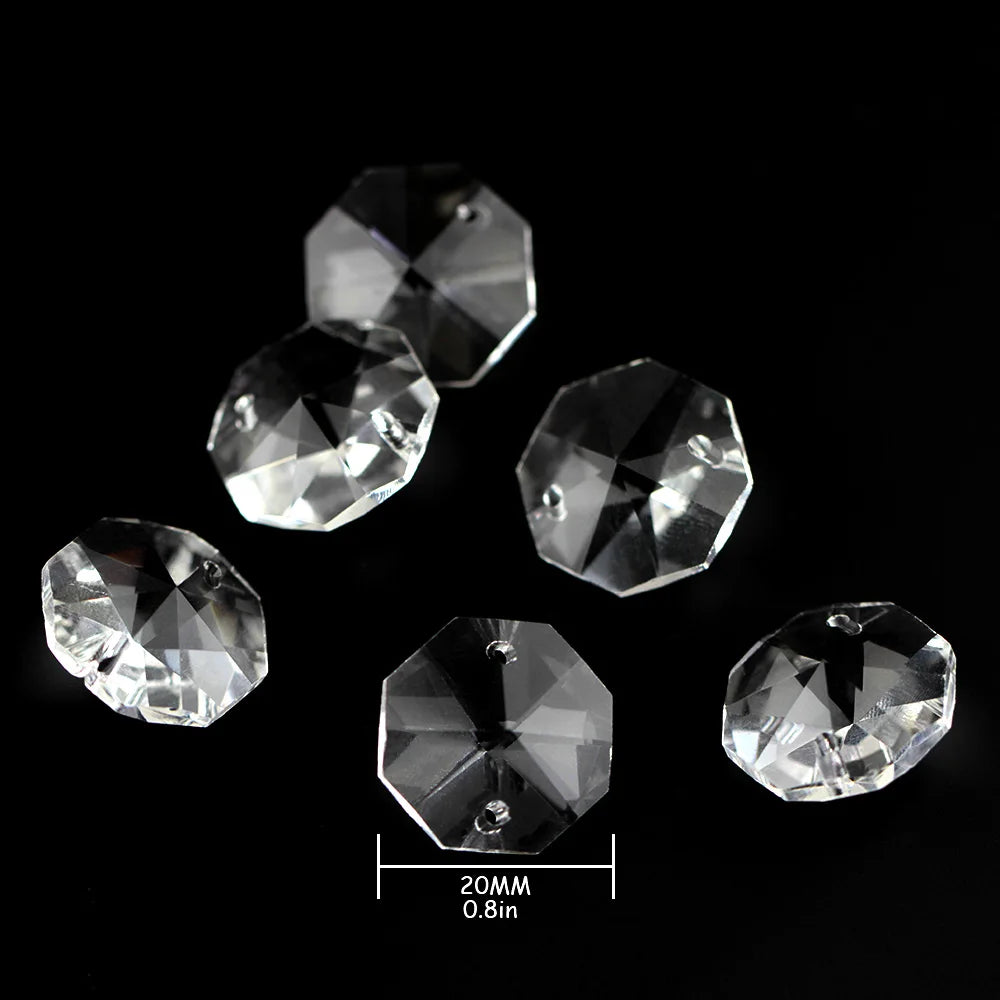 Honor of Crystal 10-50mm Clear Two Holes Crystal Cuts Octagon Beads for Decorative Chandelier Parts