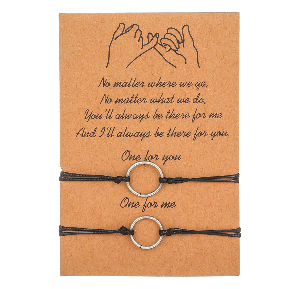 Fine Jewelry Card Couple Bracelet Adjustable Hand Woven Rope Bracelet Creative Large and Small Circle Bracelet for Women Men