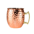 QZQ Wholesale 12oz 16oz Beer Vodka Copper Cup With Gold Plated Handle Classic Stainless Steel Round Hammered Moscow Mule Mug