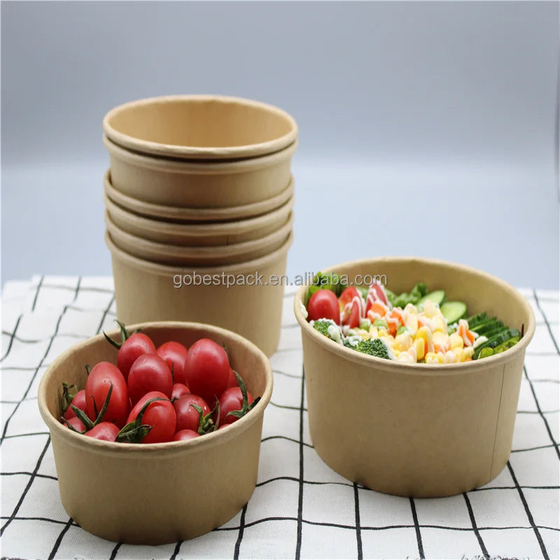 Biodegradable Paper Container Kraft Compostable 32 21 28 25oz oz Bowls PLA Coating Paper Bowls with Lids