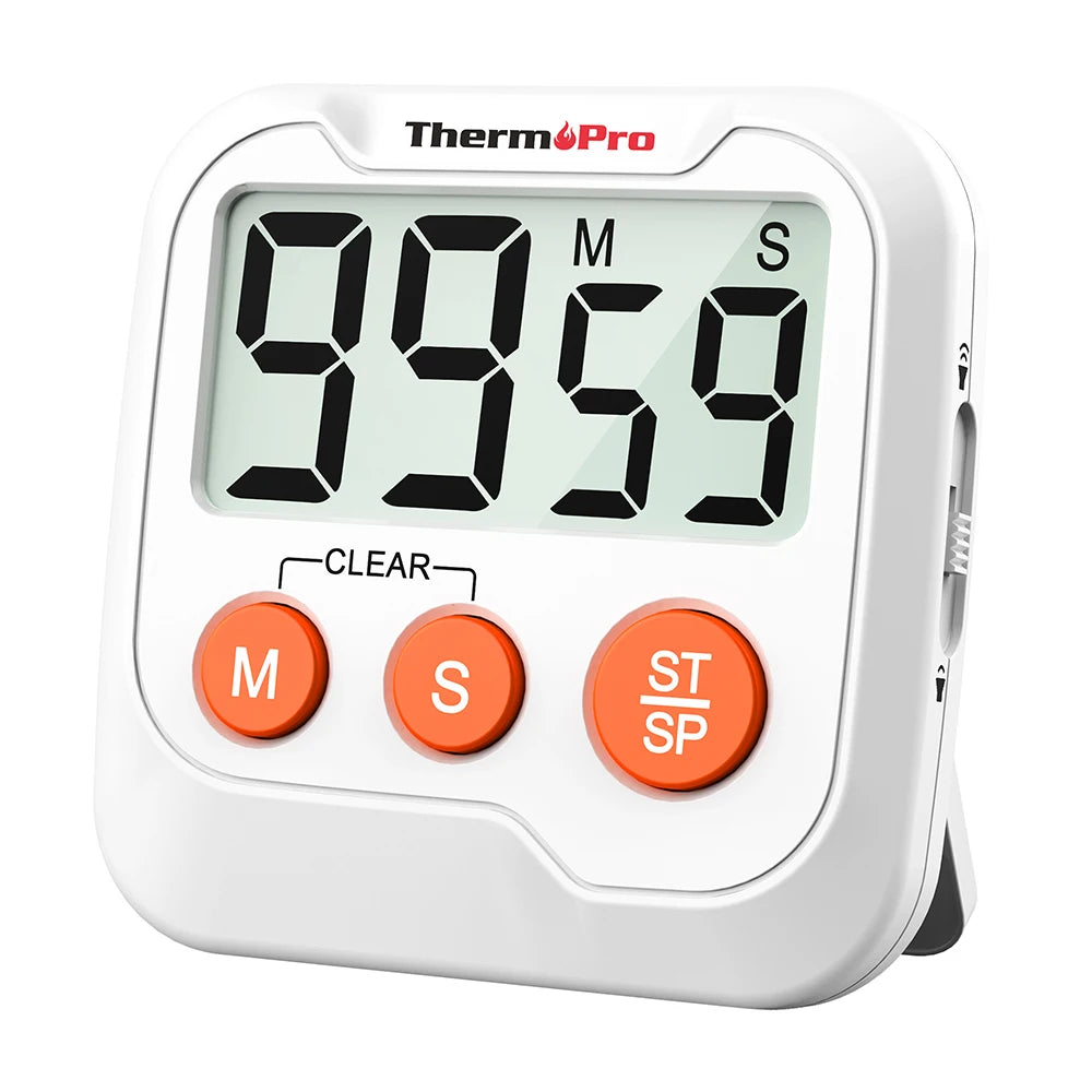 ThermoPro TM03 White Mini Digital Kitchen Timer With Ajustable Volume Levels