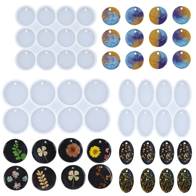 Wholesale DIY Geometric Round Silicone Mold Crystal Resin Oval Pendant Silicone Mold for Earrings Pendant Keychain