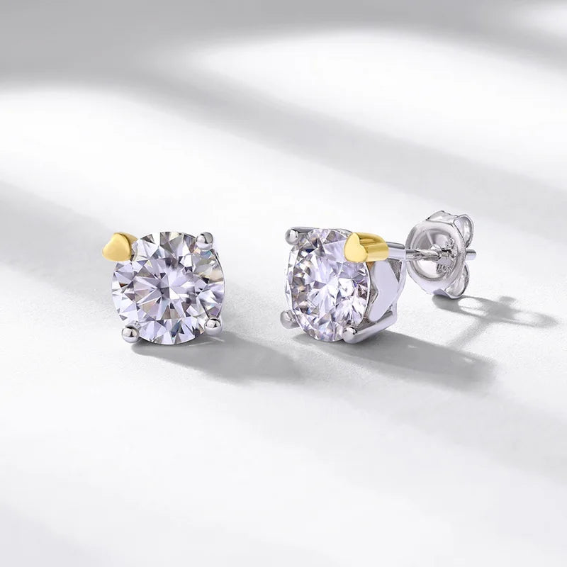 Classic Heart Design Cute 925 Sterling Silver VVS 18K Gold Plated Diamond Moissanite Stud Earrings With Good Product Quality