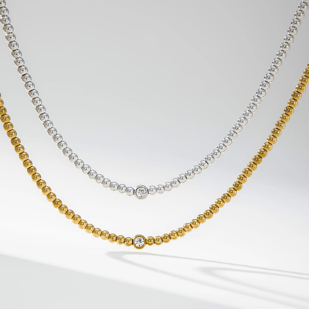 YF3346 Fashion 18k Gold Plated Jewelry 316L Stainless Steel Cubic Zircon Beads Necklace Luxury Diamond Choker Necklace MegaBDM