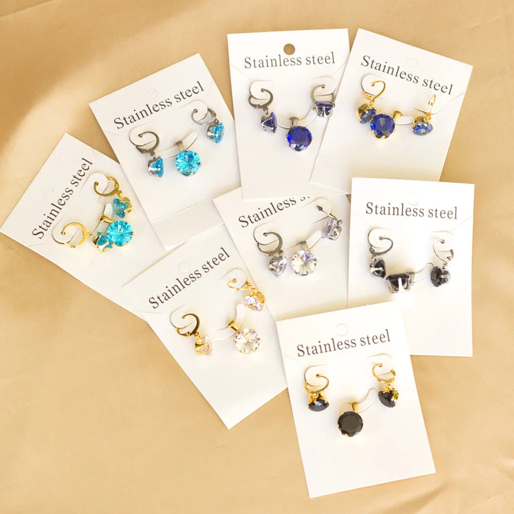 RisingMoon Luxury Tarnish Free Stainless Steel Necklace Chian 18K Gold Plated Hoop Earrings Zircon Jewelry Sets for Women