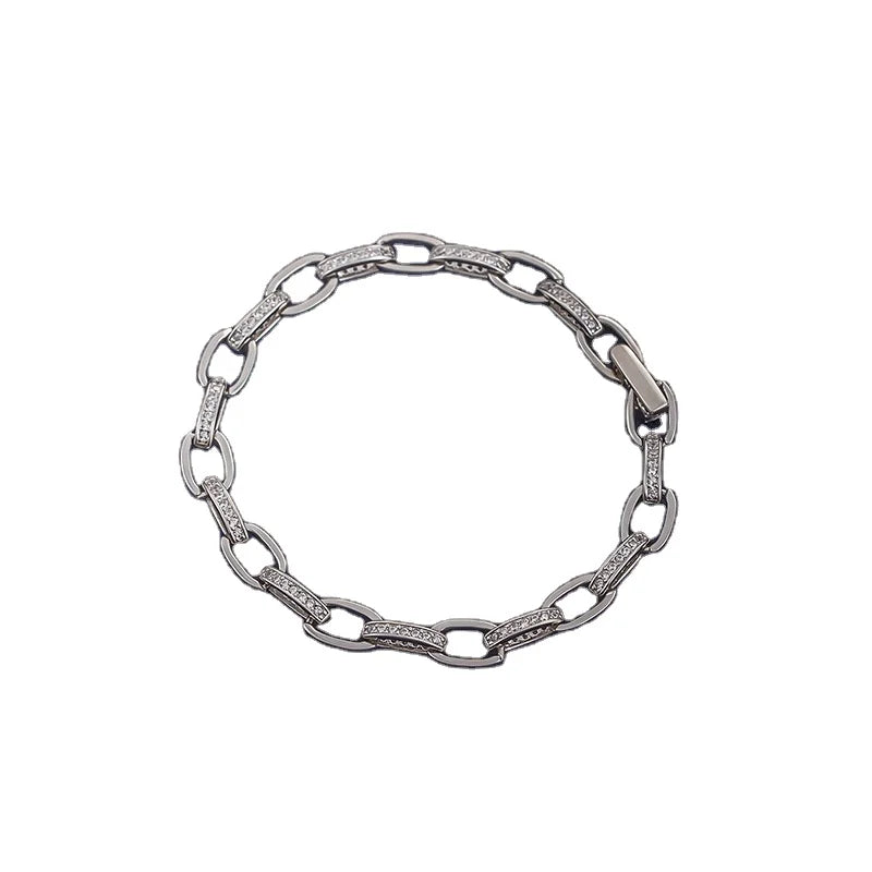 S925 Silver Oval Link Chain Pave Tennis Bracelet