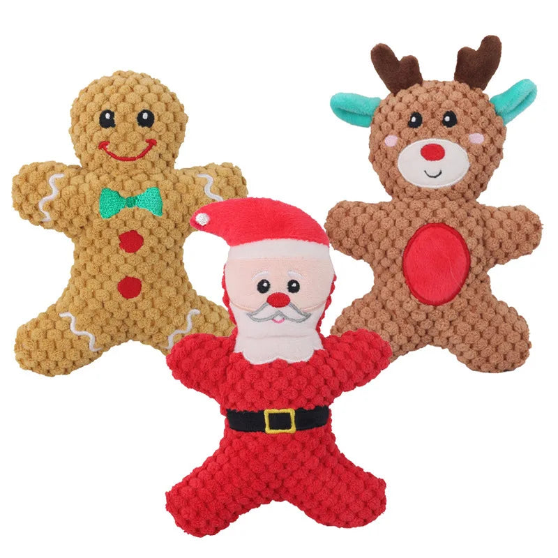 2025 New Style Cartoon Cute Squeaky Christmas Dog Toy Plush Stuffed Dog Toy