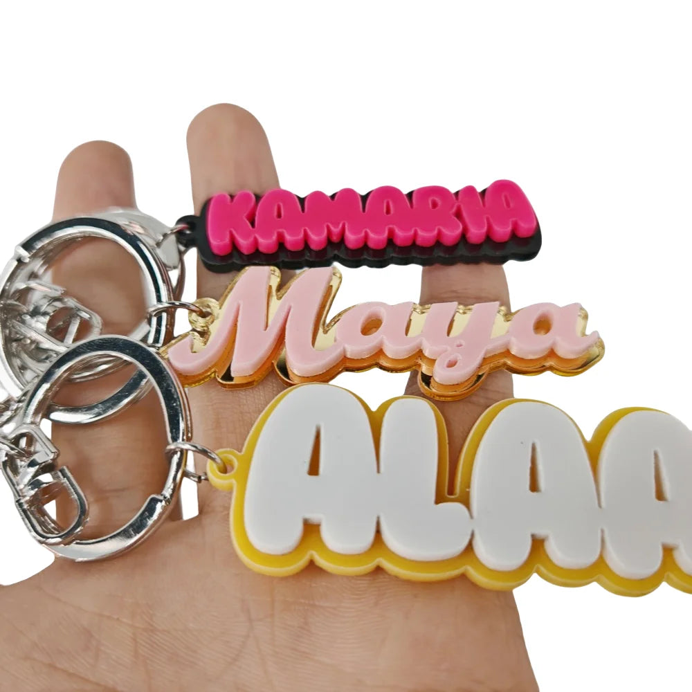 Qiuhan Personalized Acrylic Keyring Double Layer Customized Color Name KeyChain Jewelry Gift