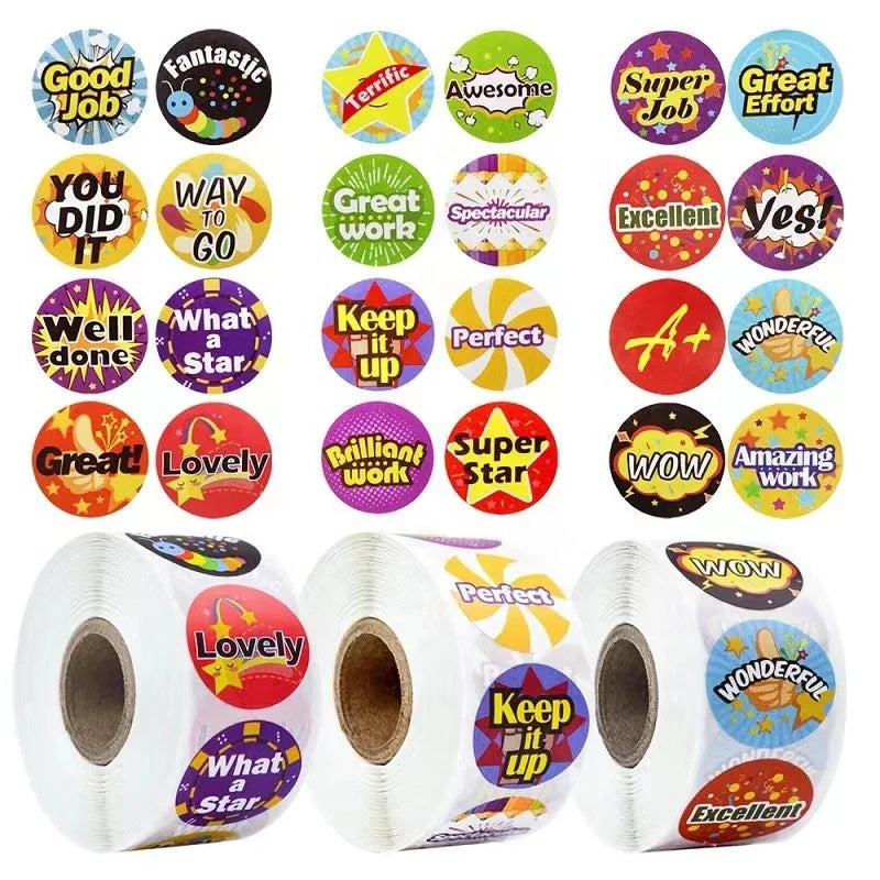 Custom DIY Cartoon Animals Reward Stickers Roll Round Reward Words Stickers for Teacher Encourage Stickers for Student