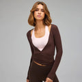 Custom logo Luxury Fashionable With Side Tie Rope Ballet Wrap Top Deep V-neck Yoga Fitness Gym Wear Stylish Trendy Women's Top