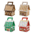 Christmas Xmas House Shape Candy Goodie Paper Boxes With Handle Party Favor Recyclable Gift Treat Packaging Paper Box for Snacks