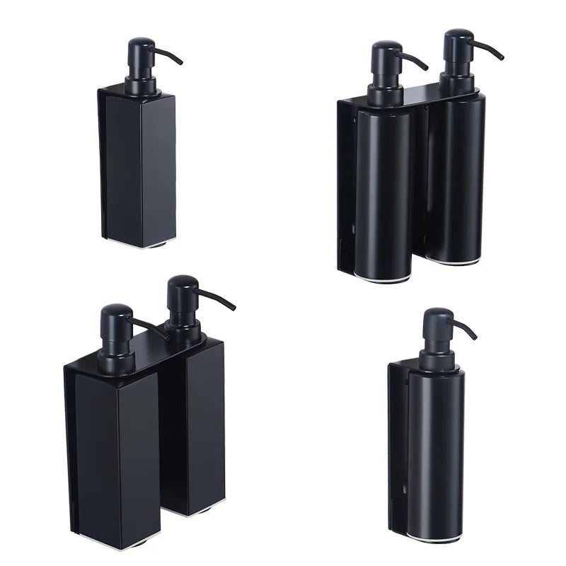 Matte Black Double Liquid Wall Mounted Shower Shampoo Conditioner Shower Gel Lotion Soap Dispenser Manual Bathroom