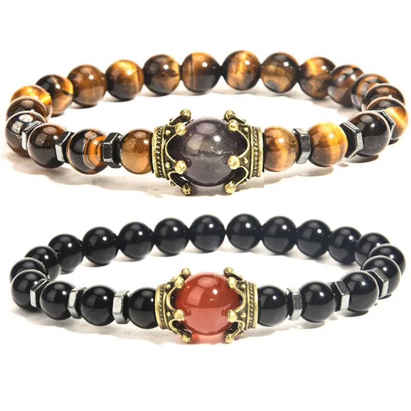 Wholesale Luxury Naturale Stone Bracelets Jewelry Bangle Crown Bangle Couple Bracelet Set Custom