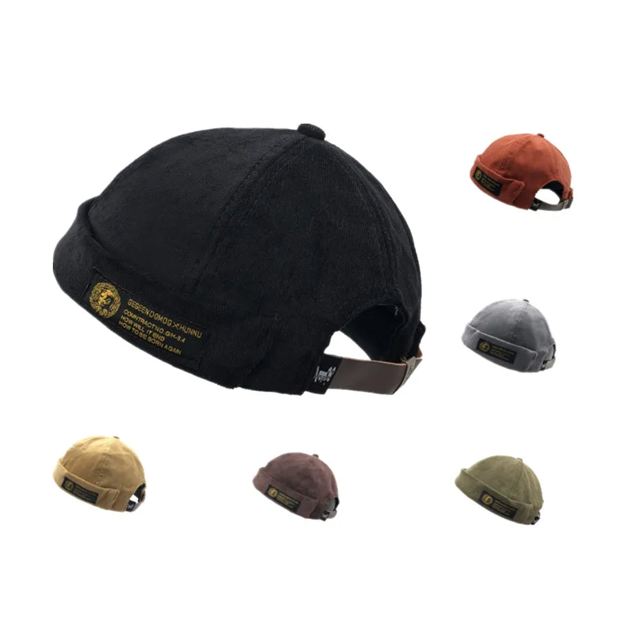 Custom Logo Fashion Sailor Cap Dobby Style Common Corduroy Fabric No Brim Docker Cap MegaBDM