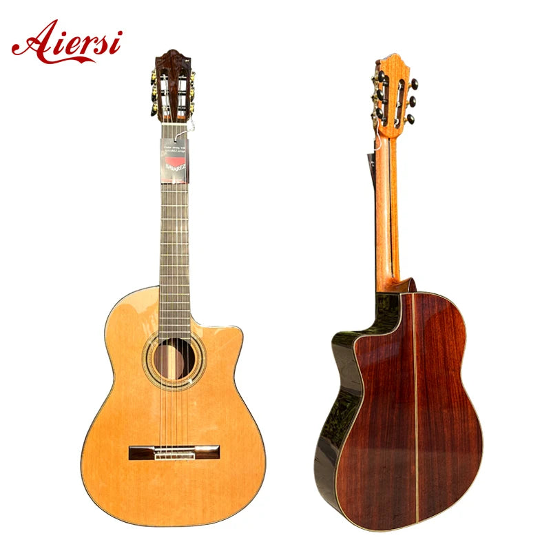 Aiersi Brand Handmade Professional High Glossy Finishing All Solid Cutaway Traditional Spanish Classical Guitar