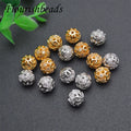 Flourishbeads Gold Plated Rhodium Plated Micro Pave Zircon Hollow Round Ball Spacer Beads for Bracelet Making