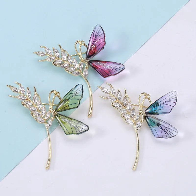 2024 New Design Creative Wheat Butterfly Brooch Korean Style Fashionable Clothing Wedding Party Gifts Children's Alloy