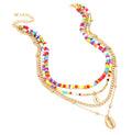 Shell Metal Clavicle Chain Bohemian Colored Rice Beads Multilayer Necklace Set