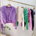 Wholesale Women Real Fox Fur Trim Sweater Winter Coat Soft Cardigan