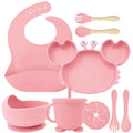 Food Grade Silicone Toddler Tableware Children's CrabTableware Feeding Food Absorbent Baby Bib Tray Bowl Fork Baby Feeding Set