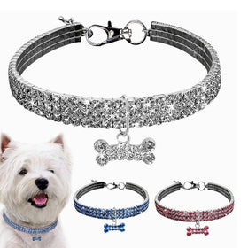 Elastic Pet Necklace Crystal Collar Puppy Luxury Bling Jewelry Rhinestone Cat Dog Bowknot Pendant Collar