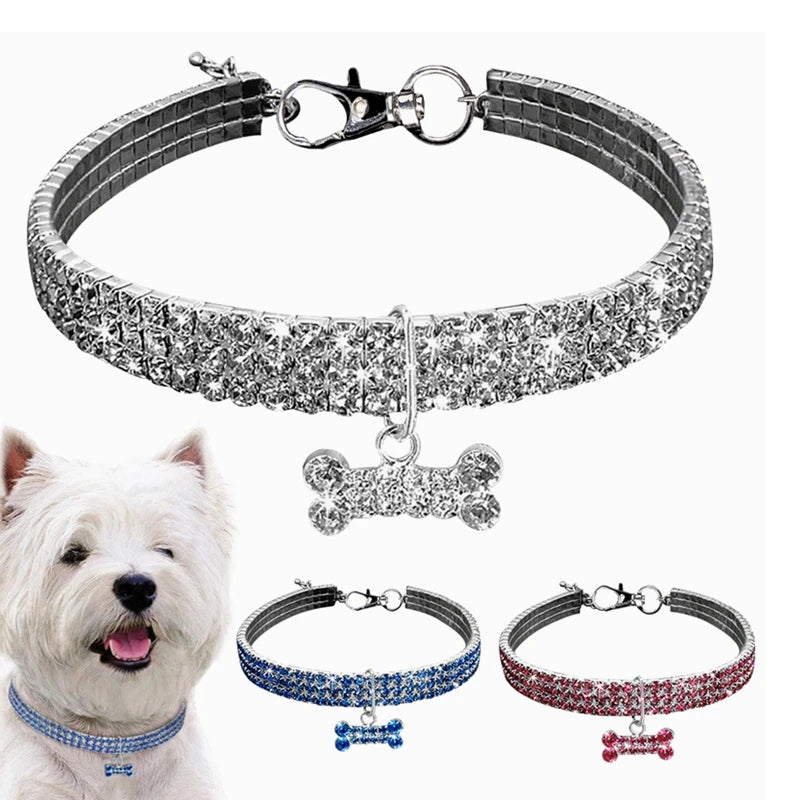 Elastic Pet Necklace Crystal Collar Puppy Luxury Bling Jewelry Rhinestone Cat Dog Bowknot Pendant Collar