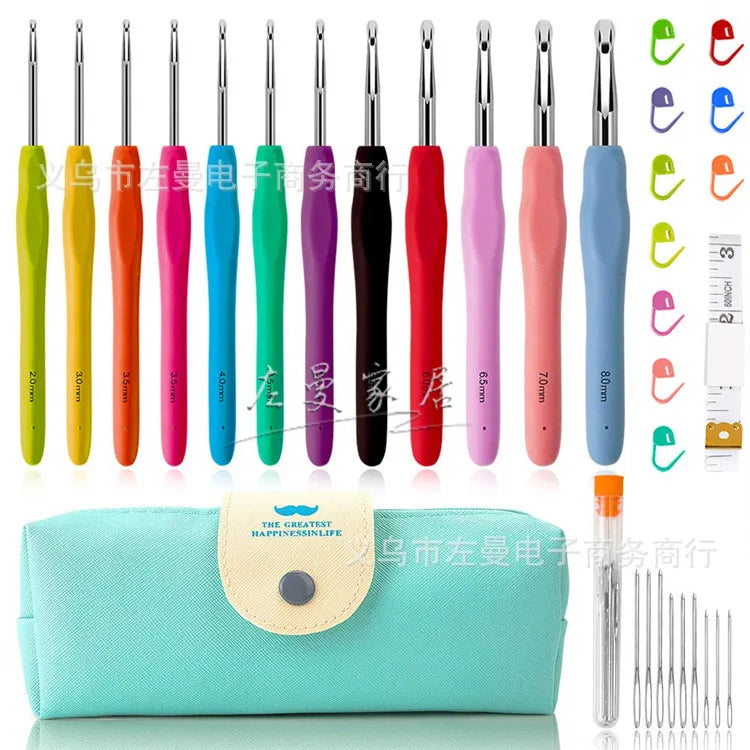 Crochet Beard Bag Crochet Set Colorful TPR Soft Handle Crochet Hook Knitting Tools Multi-model Crochet Combination