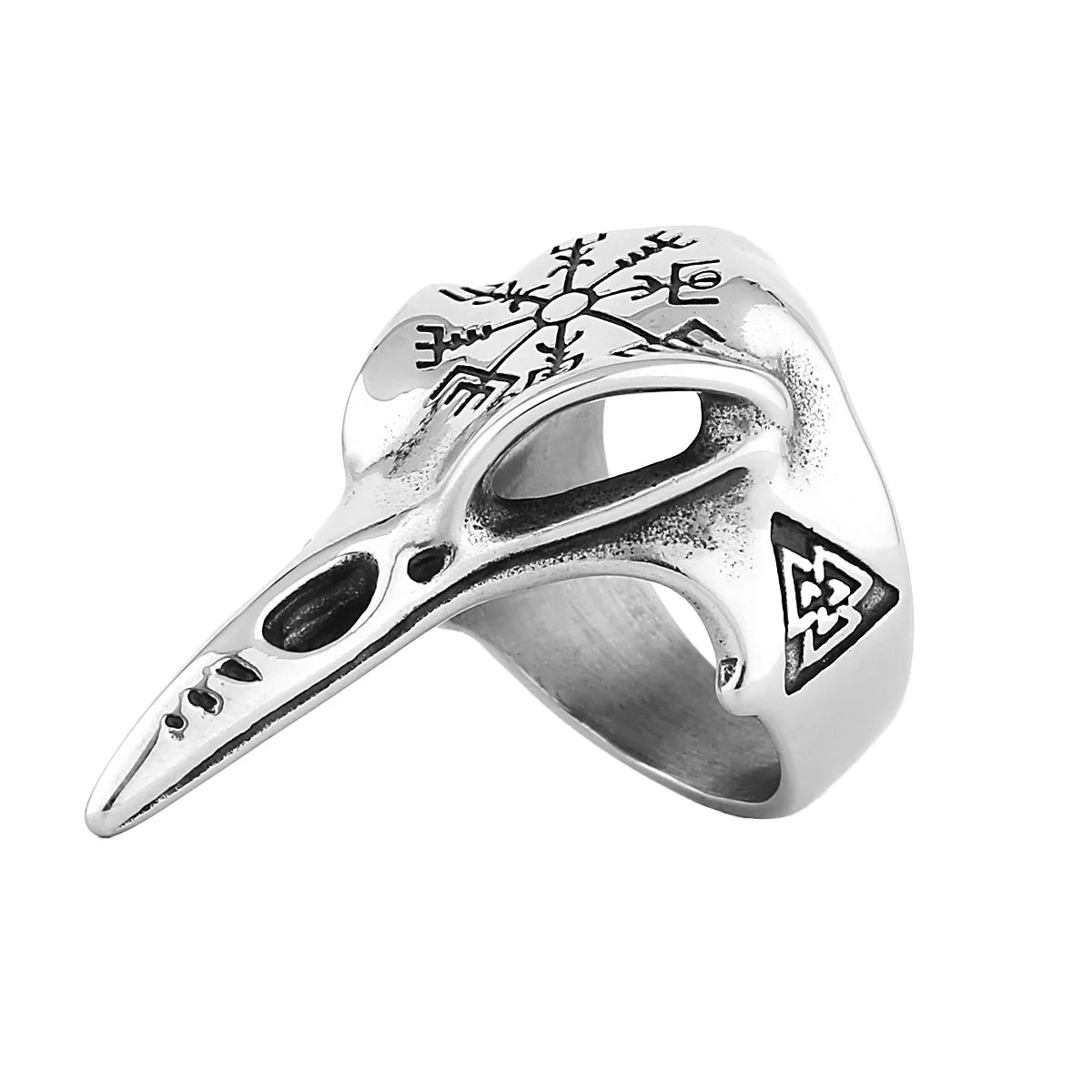 Classic Stainless Steel Soldier Ring with Compass Viking Bird Skull Head Zircon for Wedding Engagement or Gift