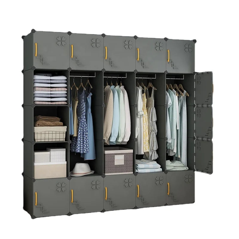Amazing Portable Bedroom Furniture-Grey Thickened Door Plastic Wardrobe Almirah New Design Closet Cabinet for Workshop Dining