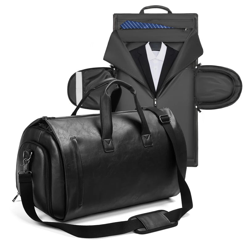 Factory Wholesale Black PU Leather Luggage Travel Bag Business Suit Bag Men Duffel Travelling Bag