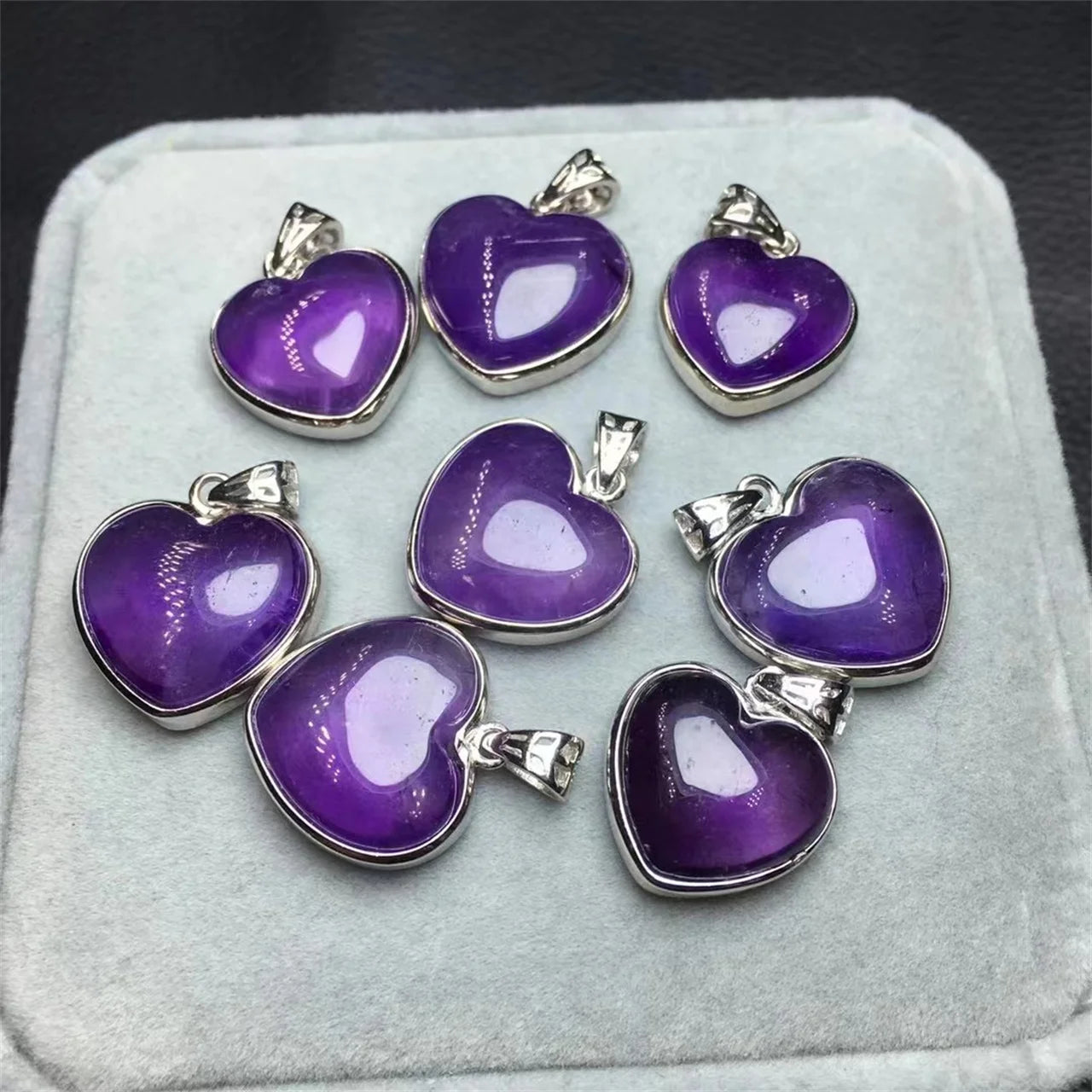 Amethyst Pendant Natural Crystal 925 Silver Heart Shape Amethyst Pendant for Decoration