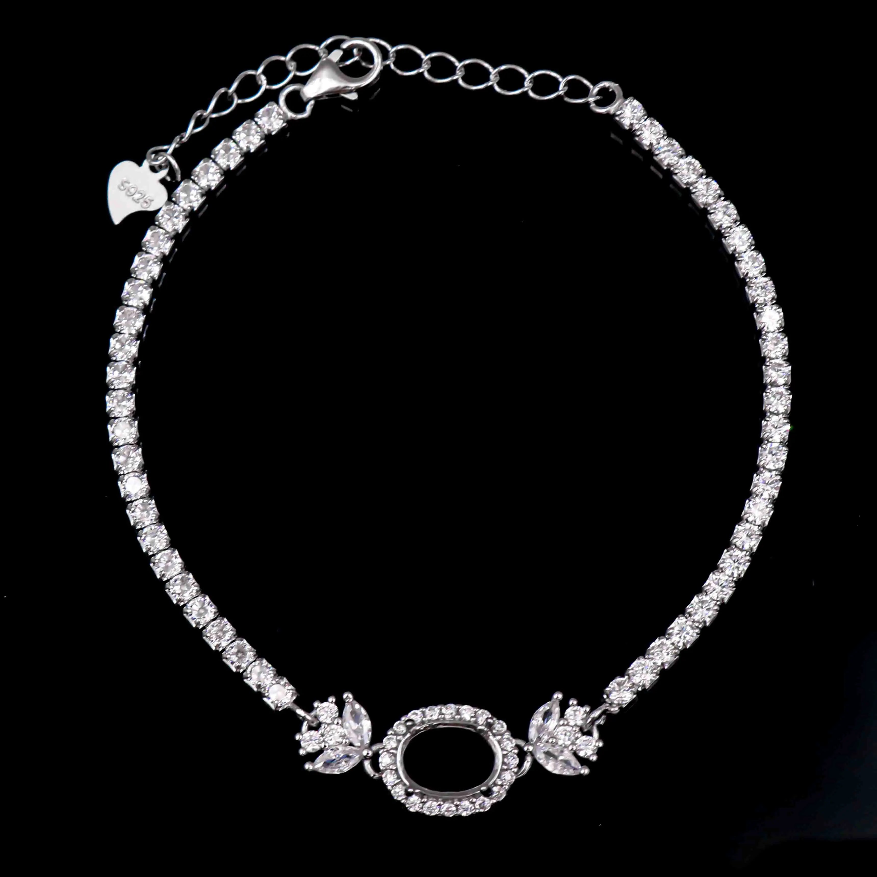 Sterling Silver 6*8/7*9/8*10/9*11/10*12mm Semi Mount Bracelet Empty Frame Blank Setting Base Holder Without Center Stone for DIY