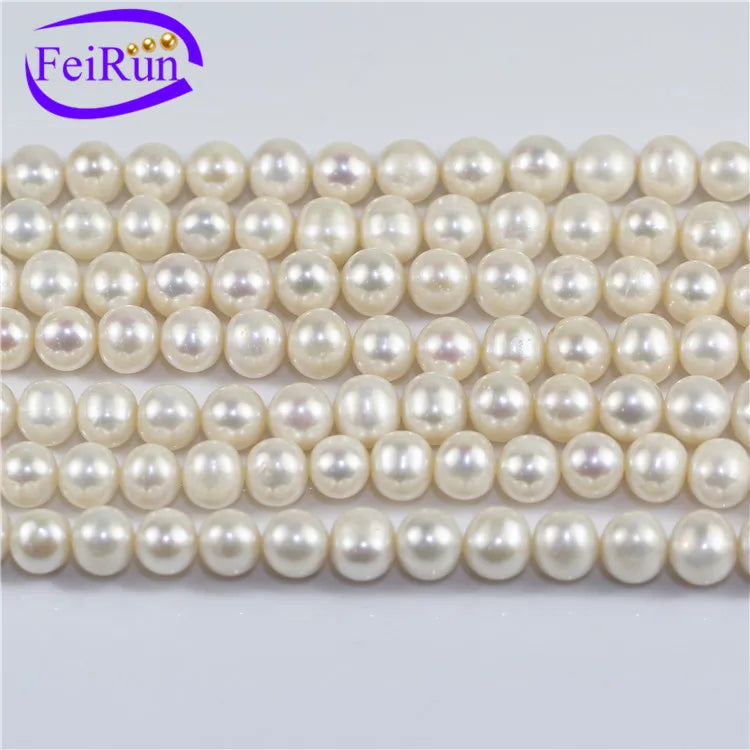 FEIRUN 9-10mm Close to Round AA Cheap Natural White Freshwater Pearl Strand
