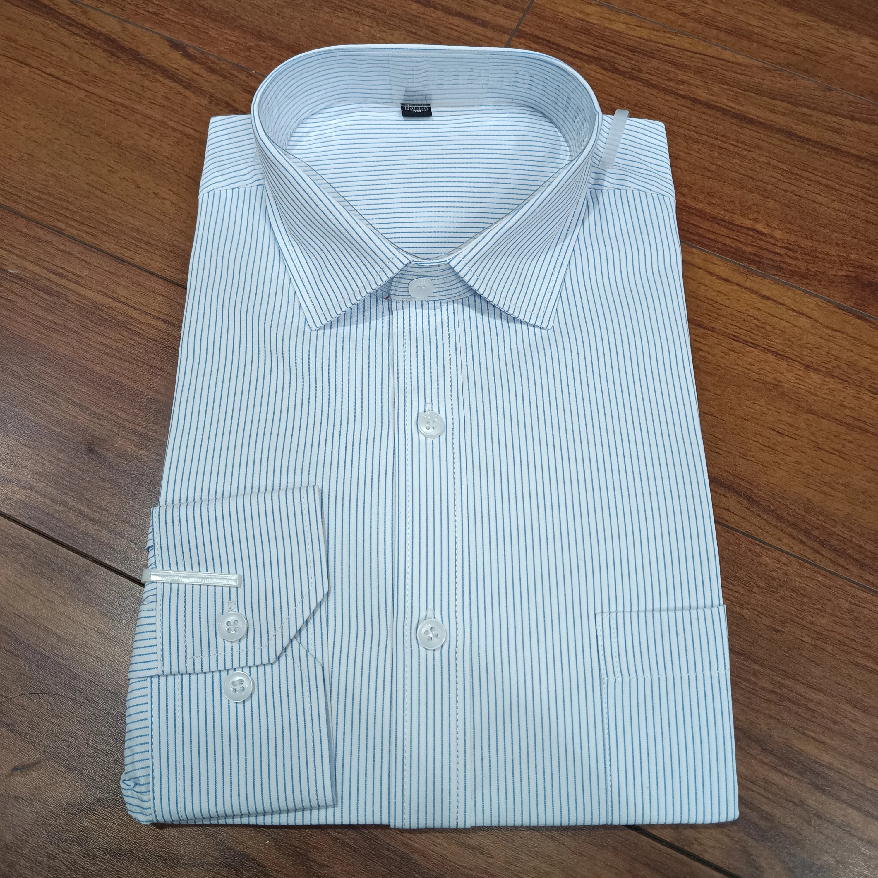 Wholesale Chemise Homme Men's Shirt Long Sleeves Bleu Ciel Stripe Men's Office Shirts