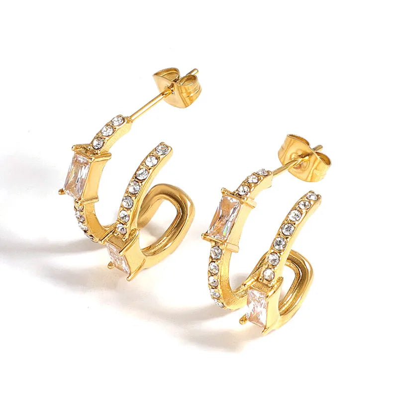 Wholesale Custom 18K Gold Zircon Plated Stainless Steel New Summer Sense Wedding Cubic Zirconia Earrings