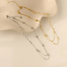 Luxury Gold and Silver Double Layer Chain Layered Necklace With Collar Titanium Steel Plated With 18K Gold for Color Protection