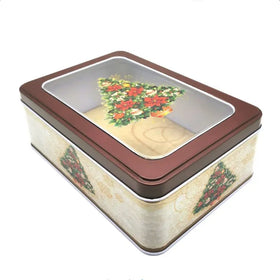 Oem Food Grade Large Christmas Customised Cake Tins Boxes Empty Gift Packaging Rectangle Cookies Tin Box with Window