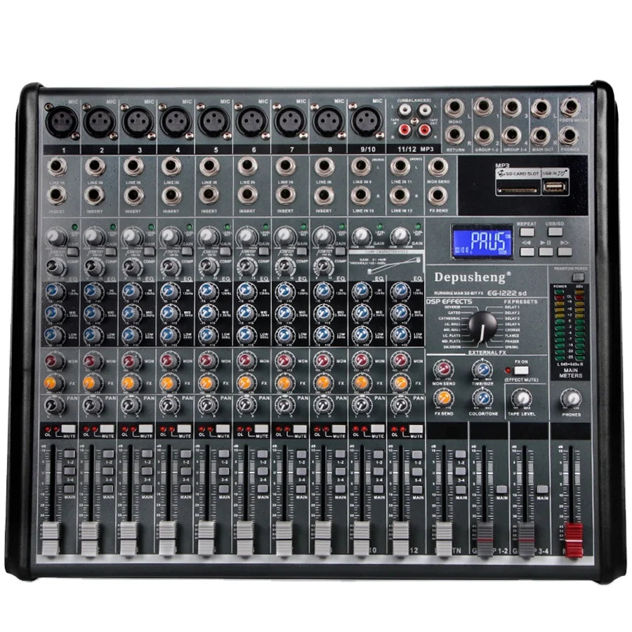 Depusheng EG1222SD Professional Built-in 16 Effects Reverb MP3 Playback 12 Channel DJ Digital Mixing Console