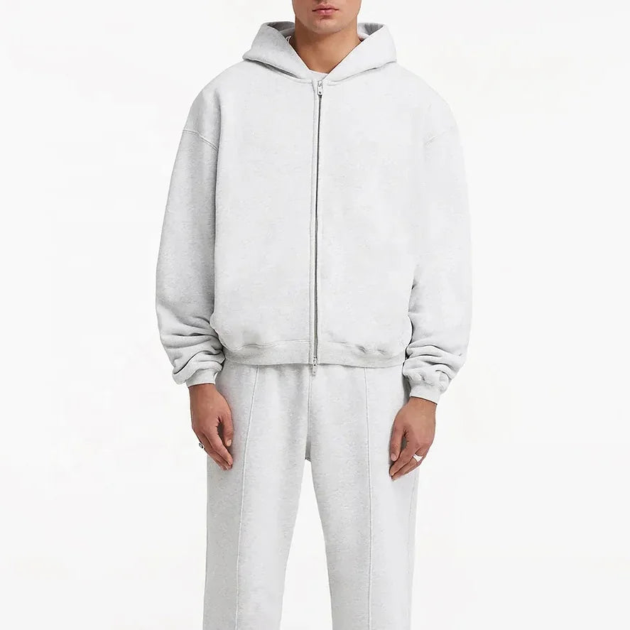 Wholesale Custom Embroidery Double-head Zipper 100% Cotton Heavy Weight Autumn Eco-Friendly Windproof Baggy Hoodie
