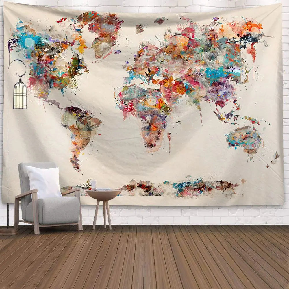 Custom World Map 3D Printing Psychedelic Wall Tapestry Room Decorative Hanging Tapestry Carpet Beach Towel