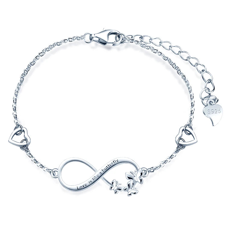 925 Silver Hollow Heart Bracelet Love Is Like a Butterfly Infinity Combination Bracelet
