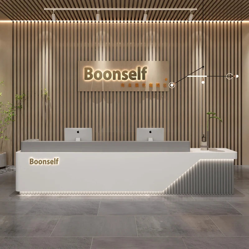Office Furniture Beauty Salon Office Modern Small Custom Logo High End Wooden Reception Table Reception Counter