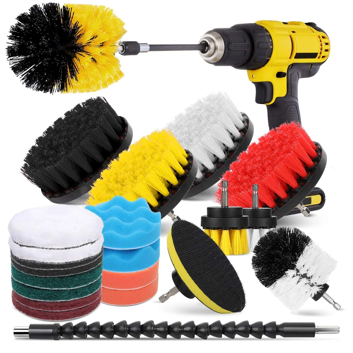 23Pieces Drill Car Wash Brushes Electric Cleaning Brushes Set Power Scrubbing Polishing Pads With Extend Rod for Car Home Clean